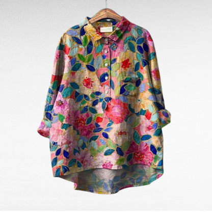 Painterly Floral Button Blouse
