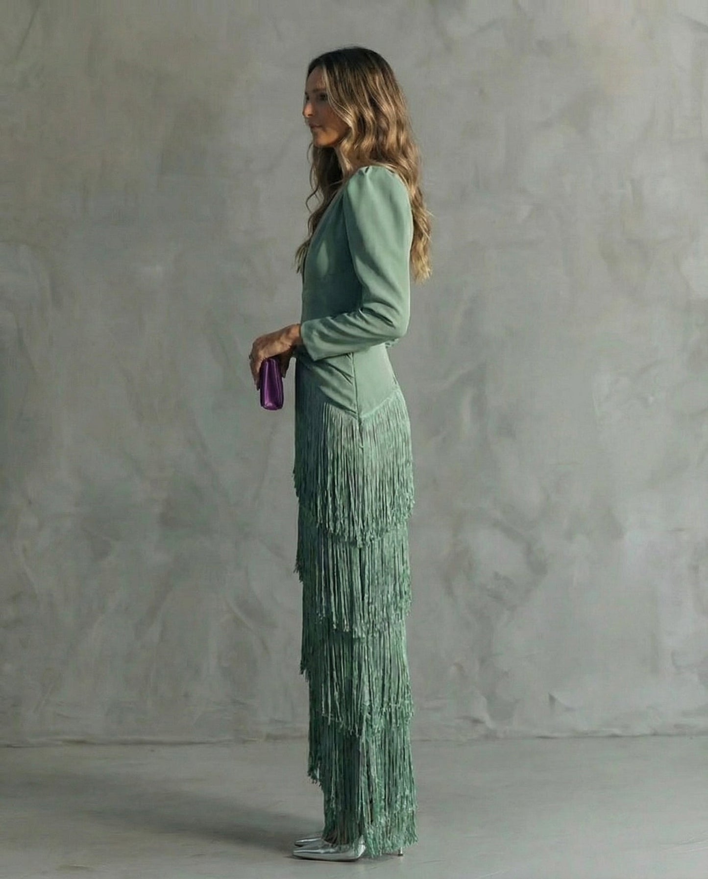 Elegant Fringe Sleeve Midi Dress