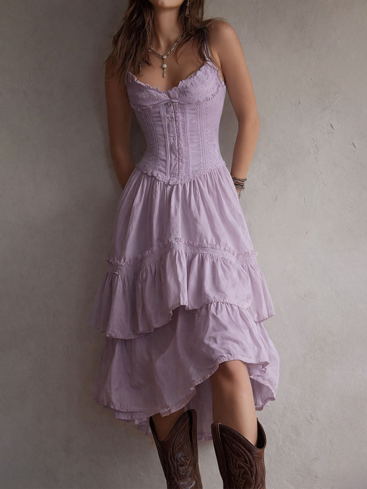 Boho Lace Corset Tiered Midi Dress