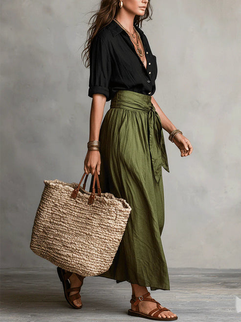 Button Shirt & Midi Skirt Set
