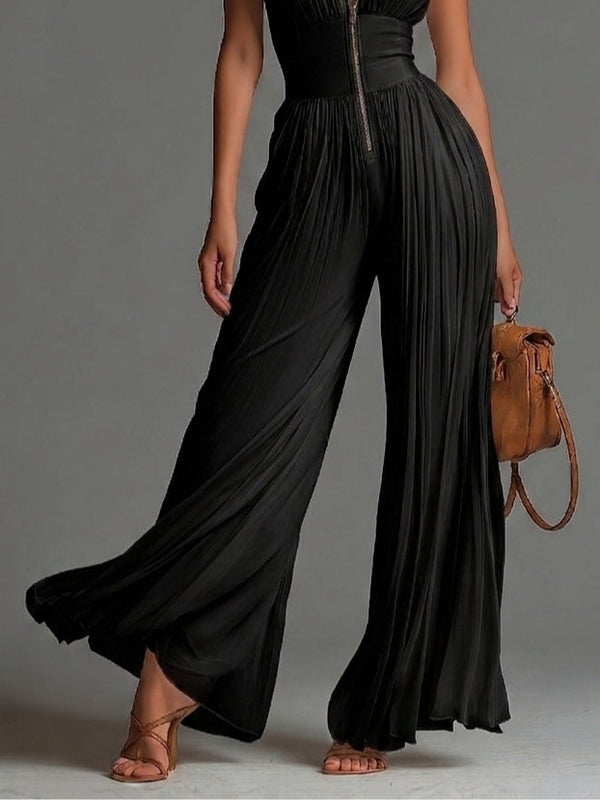 White Chiffon Wide-Leg Jumpsuit