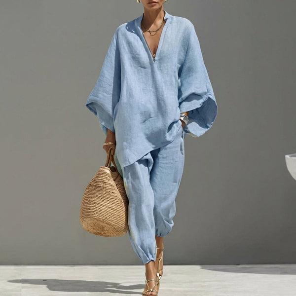 V-Neck Batwing Two-Piece Set