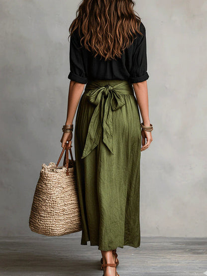 Button Shirt & Midi Skirt Set