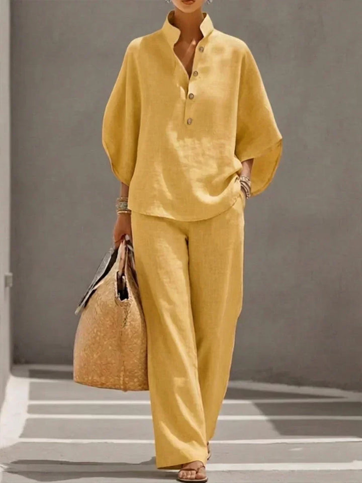 Linen-Texture Batwing Two-Piece Set