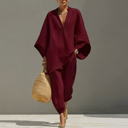 V-Neck Batwing Two-Piece Set