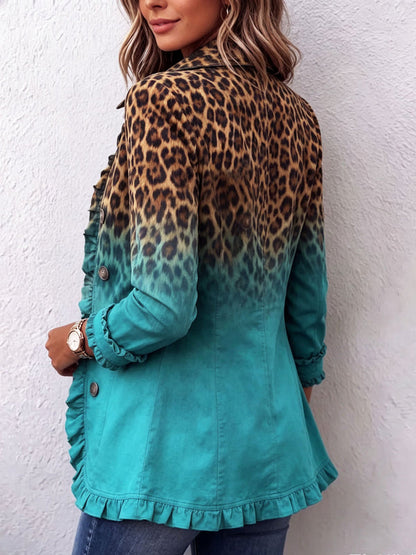 Leopard Ombre Ruffle Blazer