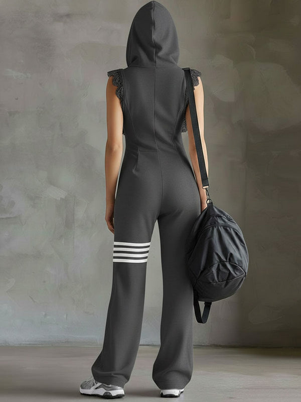Retro Hooded Sport Jumpsuit