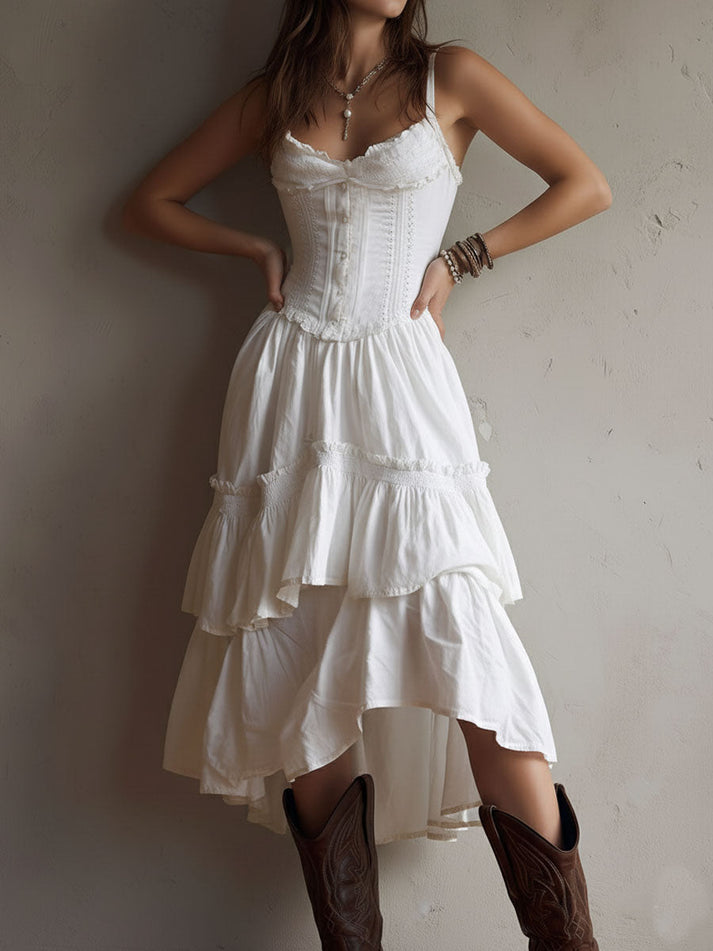 Boho Lace Corset Tiered Midi Dress