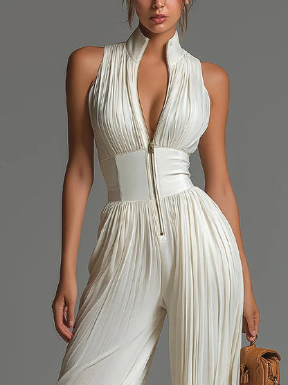 White Chiffon Wide-Leg Jumpsuit