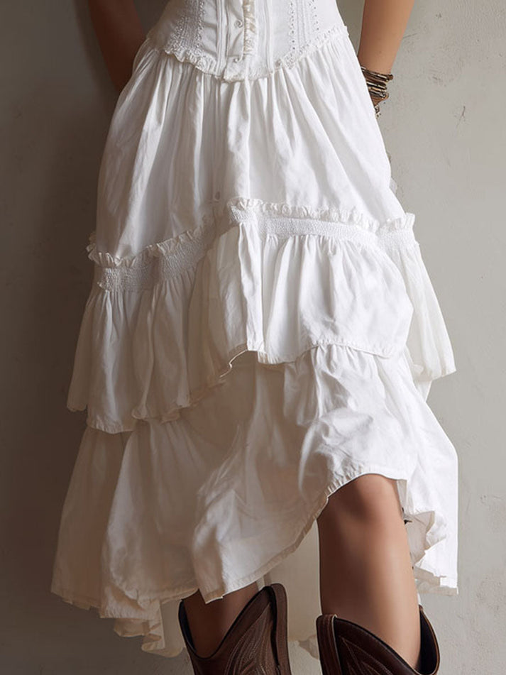 Boho Lace Corset Tiered Midi Dress
