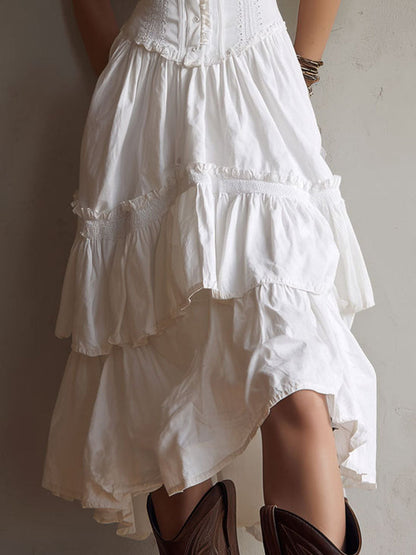 Boho Lace Corset Tiered Midi Dress