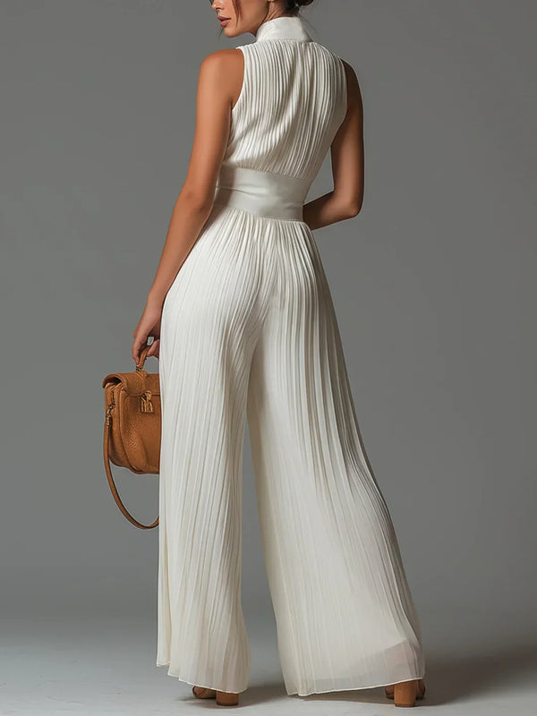 White Chiffon Wide-Leg Jumpsuit