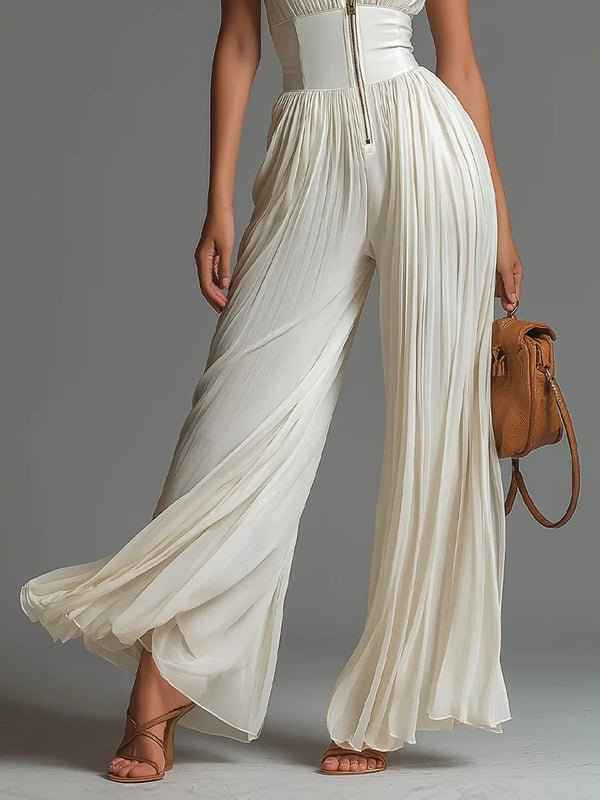 White Chiffon Wide-Leg Jumpsuit