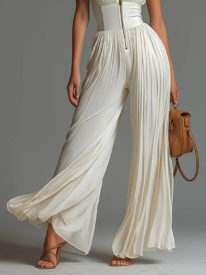 White Chiffon Wide-Leg Jumpsuit