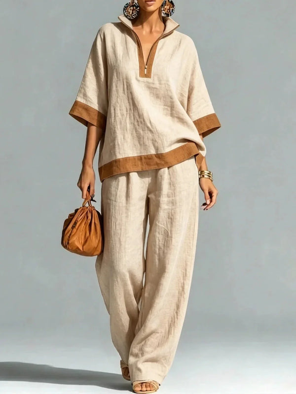 High Collar Relaxed Two-Piece Set