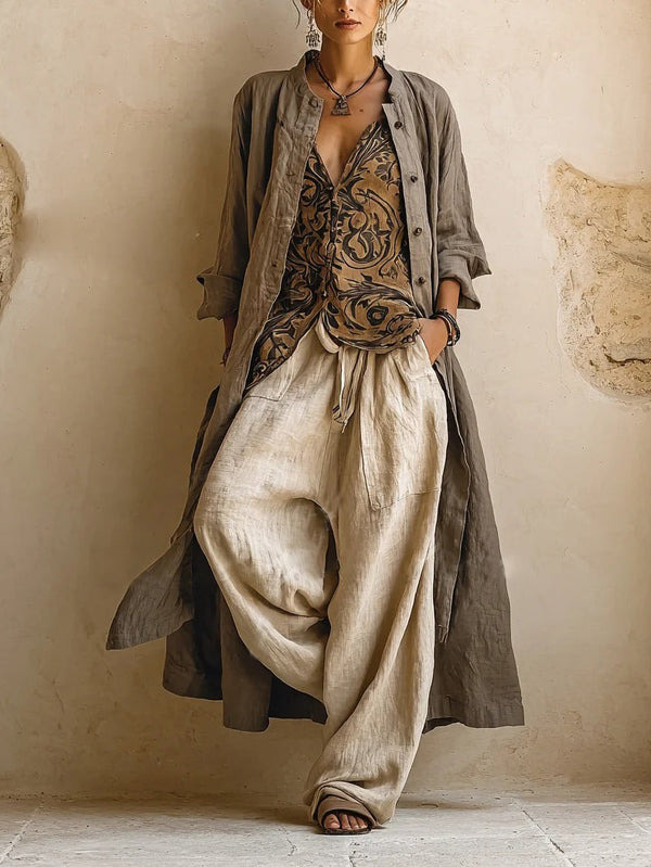 Natural 3-Piece Wide-Leg Set