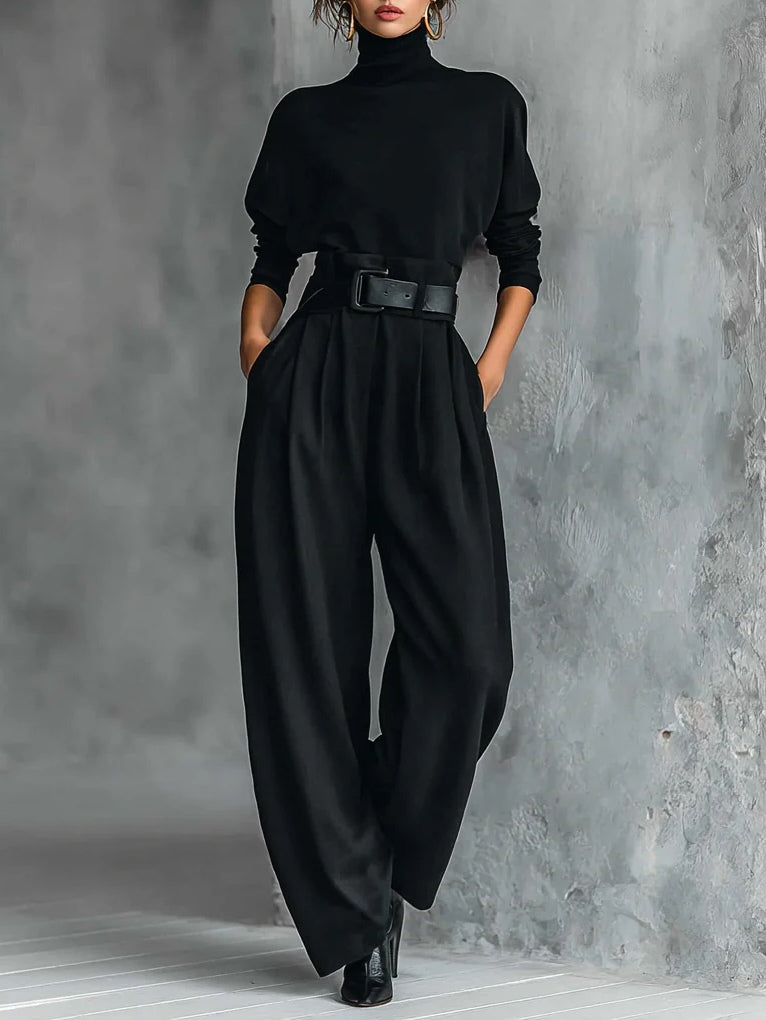 Classic Noir Belted Set