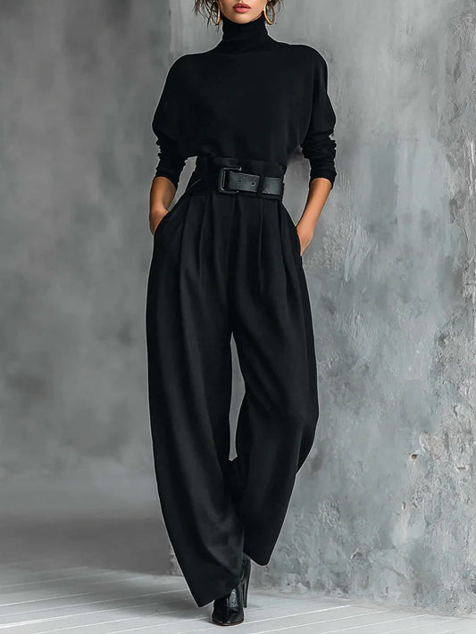 Classic Noir Belted Set