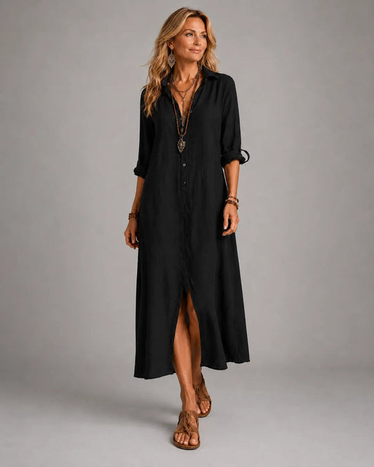 Boho Button-Front Maxi Shirt Dress