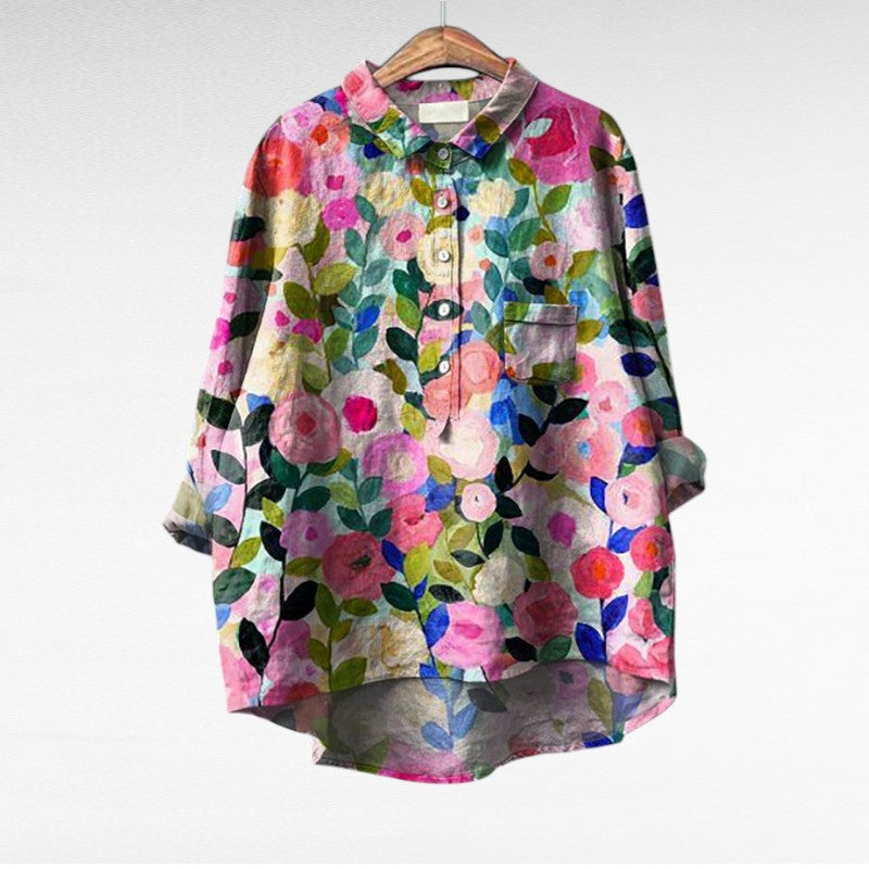 Painterly Floral Button Blouse