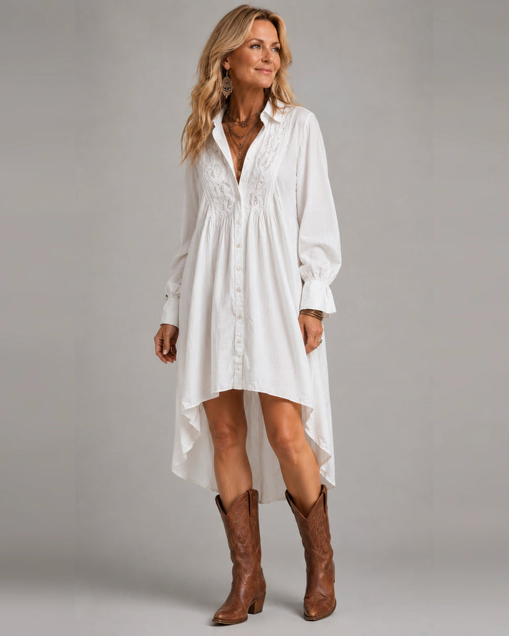 Boho Eyelet Lace Shirt Mini Dress