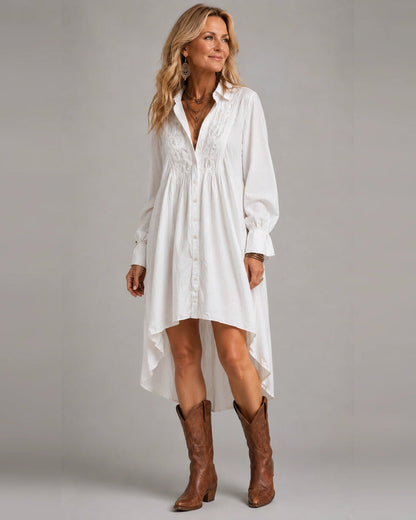 Boho Eyelet Lace Shirt Mini Dress