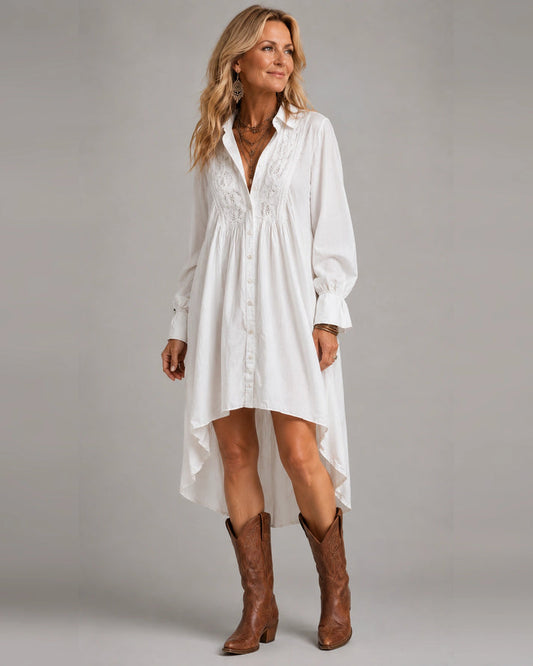 Boho Eyelet Lace Shirt Mini Dress
