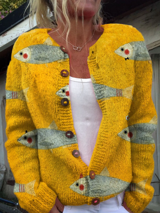 Vintage Fish Print Cardigan