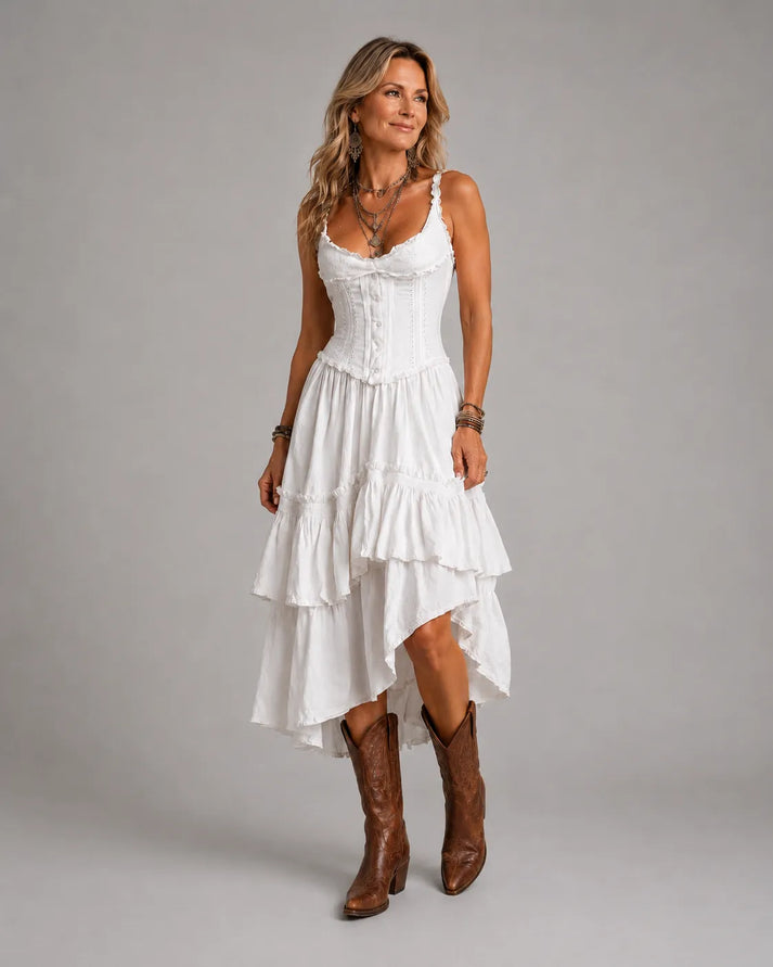 Boho Lace Corset Tiered Midi Dress