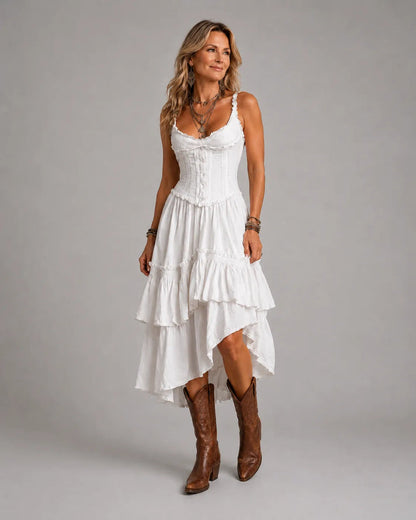 Boho Lace Corset Tiered Midi Dress