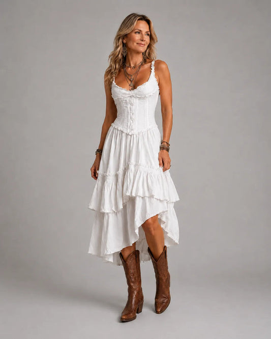 Boho Lace Corset Tiered Midi Dress