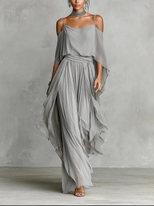Flowy Strappy Top & Wide-Leg Pants Set