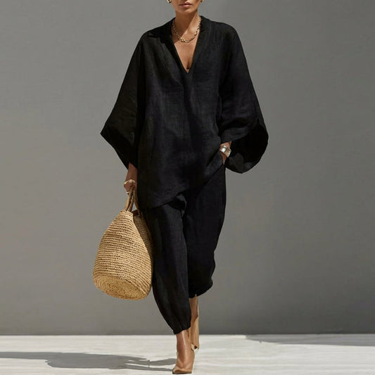 V-Neck Batwing Two-Piece Set