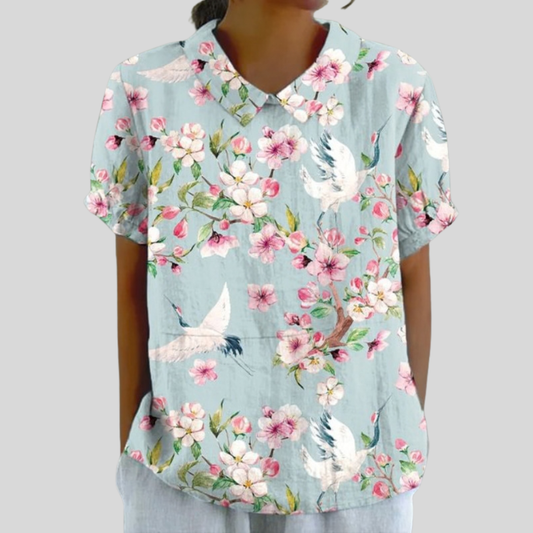 Floral Crane Collared Blouse