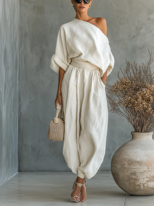 One-Shoulder Draped Two-Piece Set