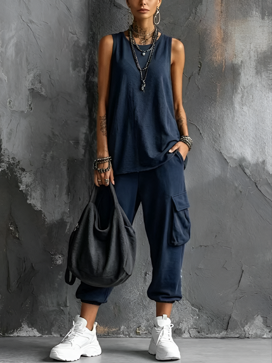 Casual Pocket Two-Piece Set