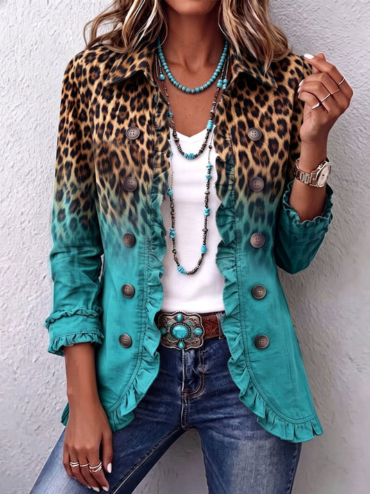 Leopard Ombre Ruffle Blazer