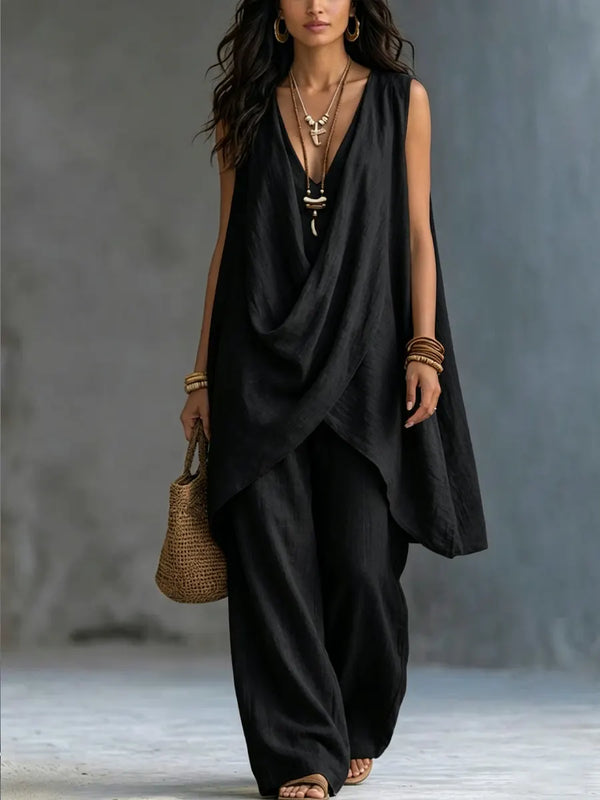 Draped Wide-Leg Lounge Set
