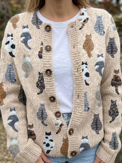 Cozy Cat Print Cardigan