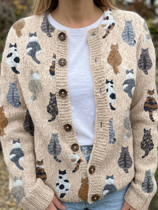 Cozy Cat Print Cardigan